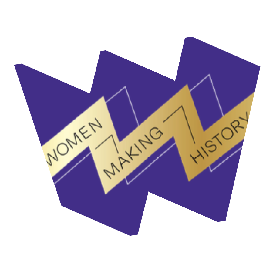 Text says "Women Making History Awards" inside NWHM "W" frame.